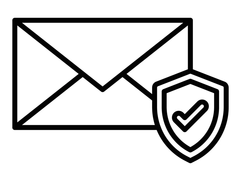 An envelope representing an email with a shield next to it indicating secure email.