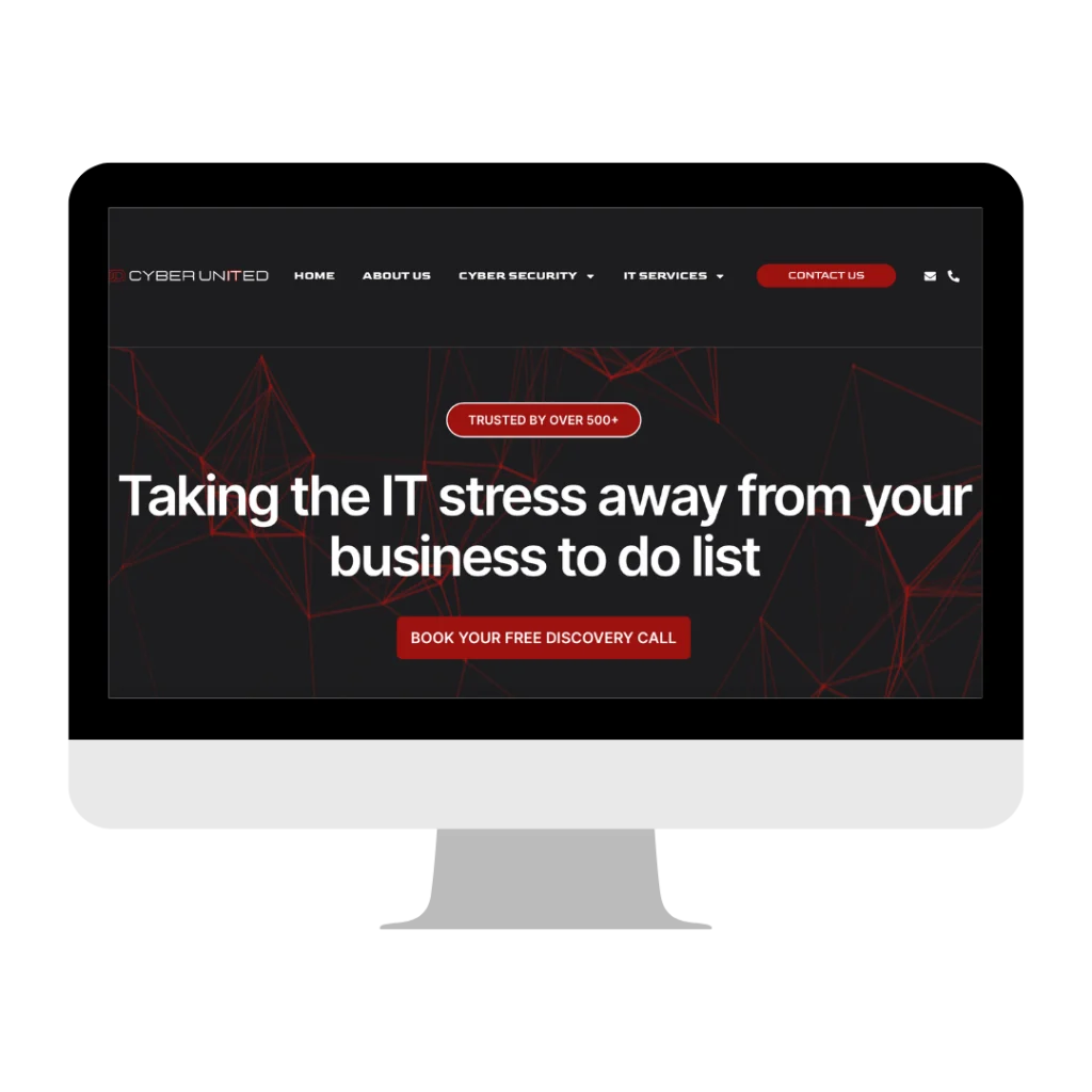 Image showing snippet of homepage first section with a message saying "Taking the IT stress away from your business to do list"