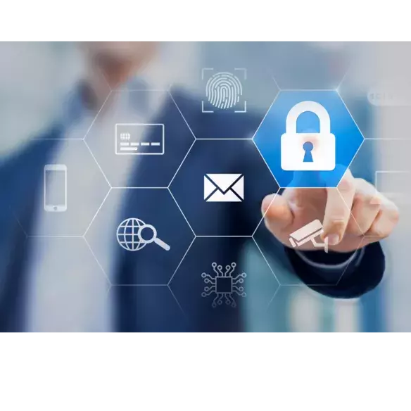 Individual showing a security padlock symbol for email security preventing email phishing