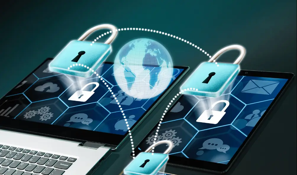 Computer with padlocks showing secure network for blog post about differences between pen testing and vulnerability scanning.