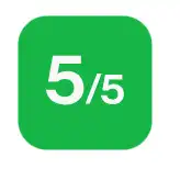 Green box with white number showing 5 out of 5 rating